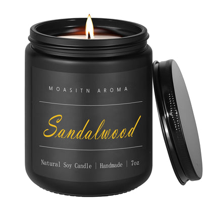 MOASITN Sandalwood Scented Soy Candle 7oz | Leather & Amber | Handmade Aromatherapy Gift
