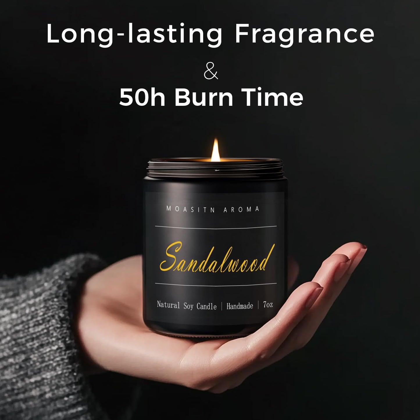 MOASITN Sandalwood Scented Soy Candle 7oz | Leather & Amber | Handmade Aromatherapy Gift