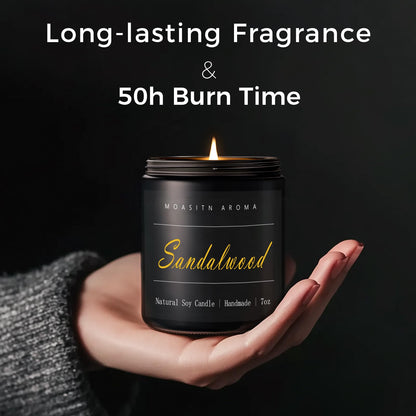 MOASITN Sandalwood Scented Soy Candle 7oz | Leather & Amber | Handmade Aromatherapy Gift