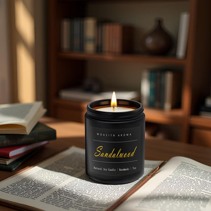 MOASITN Sandalwood Scented Soy Candle 7oz | Leather & Amber | Handmade Aromatherapy Gift