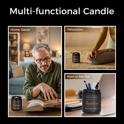 MOASITN Sandalwood Scented Soy Candle 7oz | Leather & Amber | Handmade Aromatherapy Gift