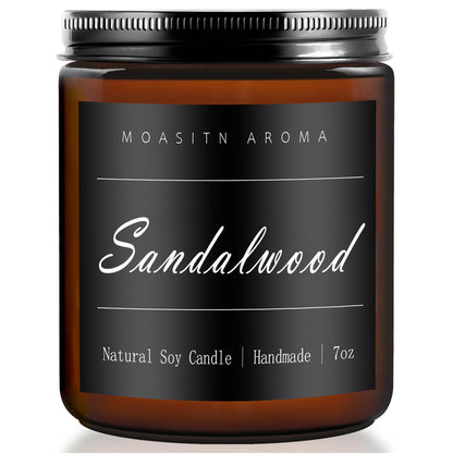 MOASITN Sandalwood Scented Candles – Natural Soy Aromatherapy, Handmade 7oz Jar Gift for Women & Men