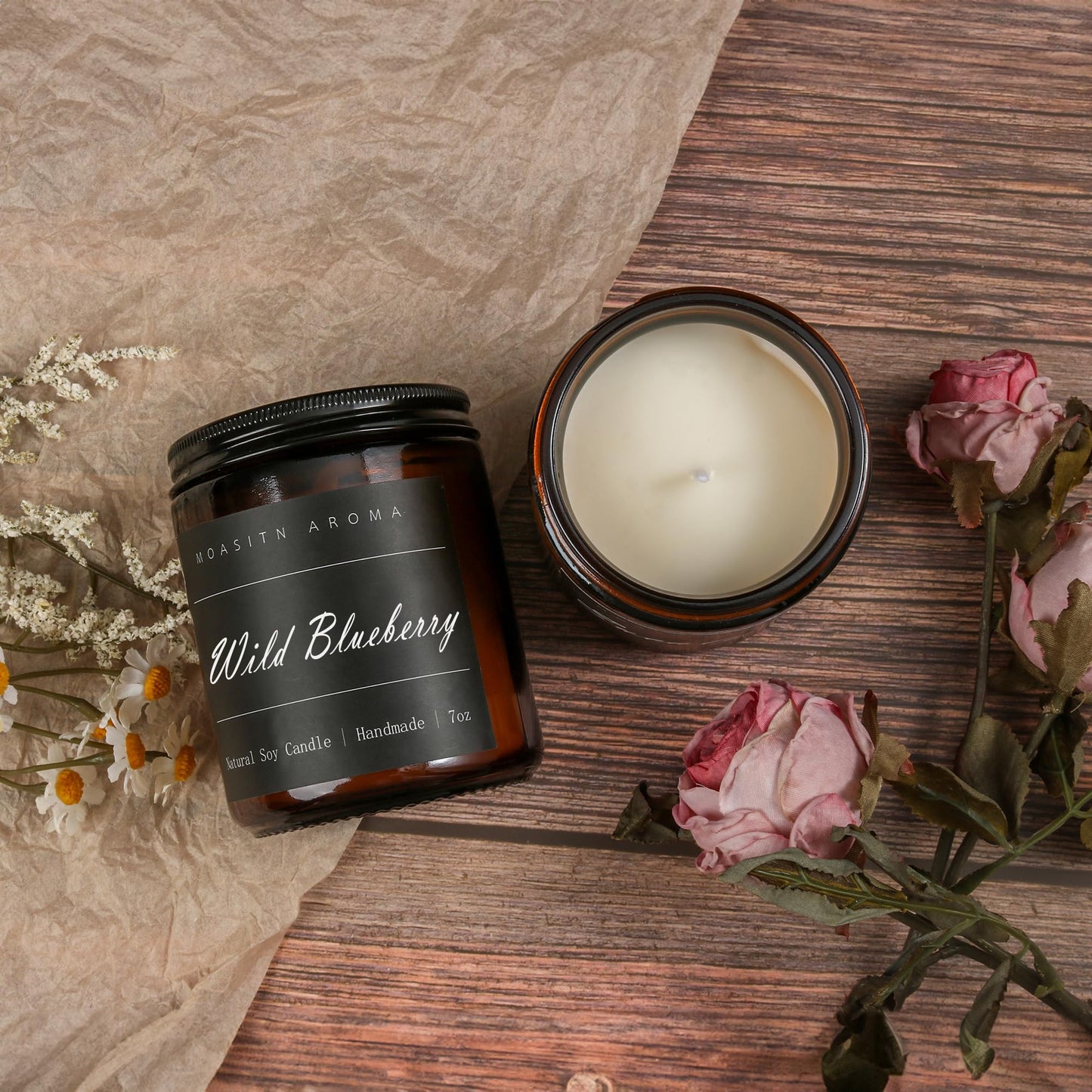 MOASITN Blueberry Scented Soy Candle 7oz | Handmade Aromatherapy Jar Gift