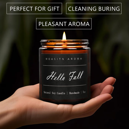 MOASITN Hello Fall Scented Candle – Natural Soy, Handmade 7oz Jar | Aromatherapy Gift for Women & Men