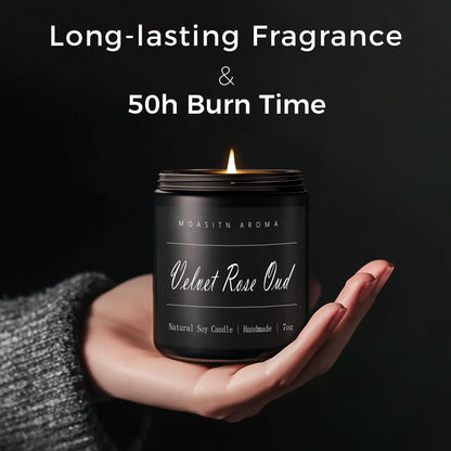 MOASITN Velvet Rose Oud Soy Candle – Handmade 7oz Aromatherapy Jar Candle | Long-Lasting Gift for Men & Women
