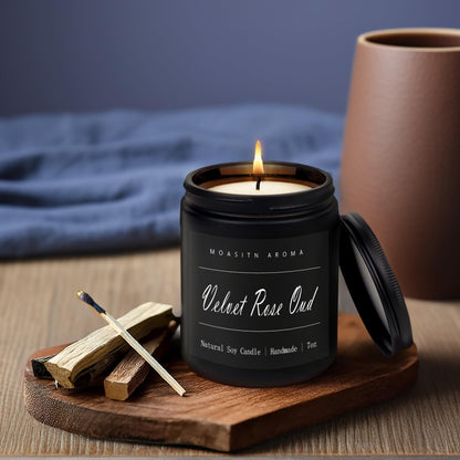 MOASITN Velvet Rose Oud Soy Candle – Handmade 7oz Aromatherapy Jar Candle | Long-Lasting Gift for Men & Women