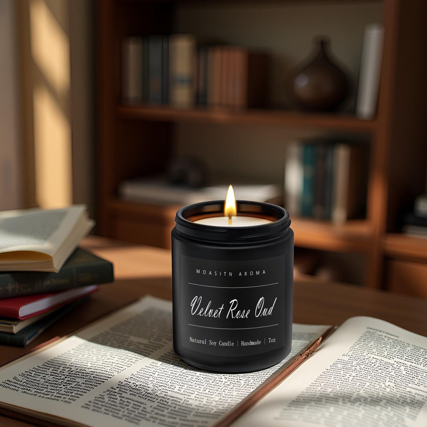MOASITN Velvet Rose Oud Soy Candle – Handmade 7oz Aromatherapy Jar Candle | Long-Lasting Gift for Men & Women