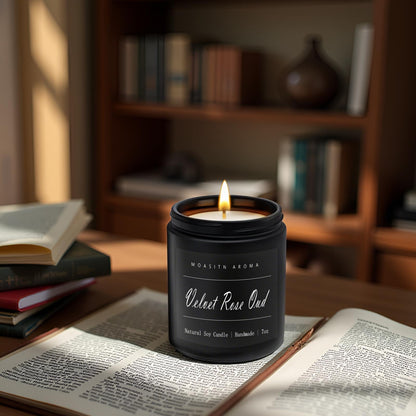MOASITN Velvet Rose Oud Soy Candle – Handmade 7oz Aromatherapy Jar Candle | Long-Lasting Gift for Men & Women