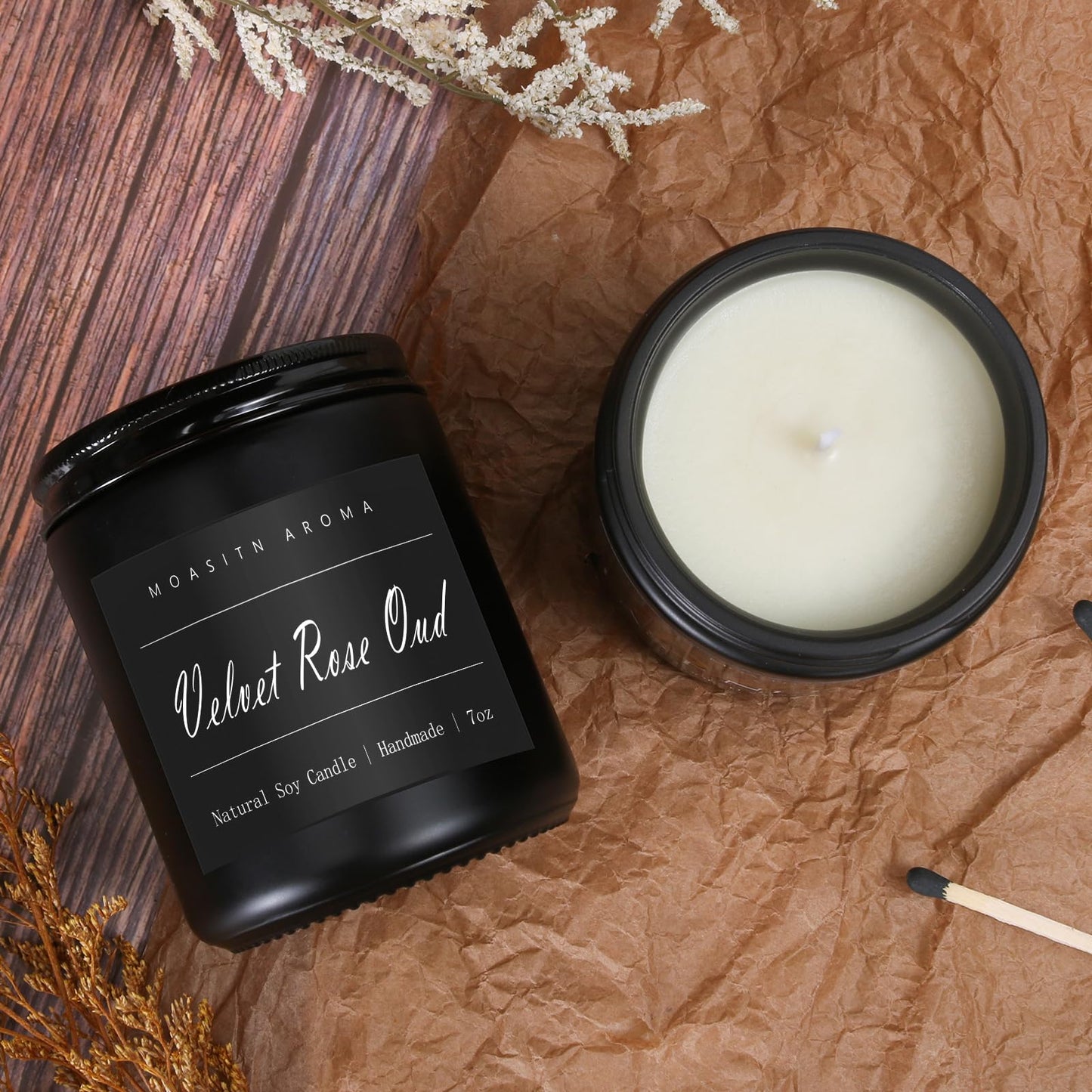 MOASITN Velvet Rose Oud Soy Candle – Handmade 7oz Aromatherapy Jar Candle | Long-Lasting Gift for Men & Women