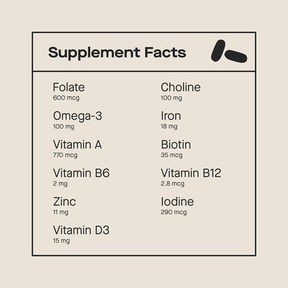 Modern Fertility Prenatal Multivitamin – OB-GYN Developed, 12 Essential Nutrients, 60 Capsules