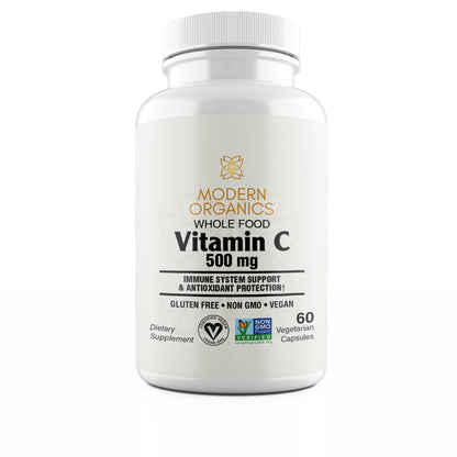 Modern Organics Vitamin C 500mg | Whole Food Acerola Vitamin C + 23 Organic Fruits | 60 Vegan Capsules