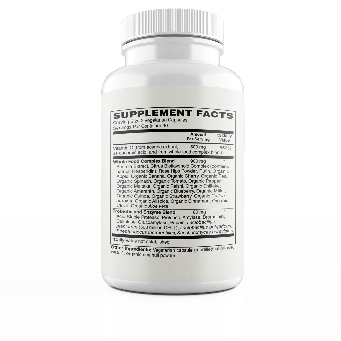 Modern Organics Vitamin C 500mg | Whole Food Acerola Vitamin C + 23 Organic Fruits | 60 Vegan Capsules