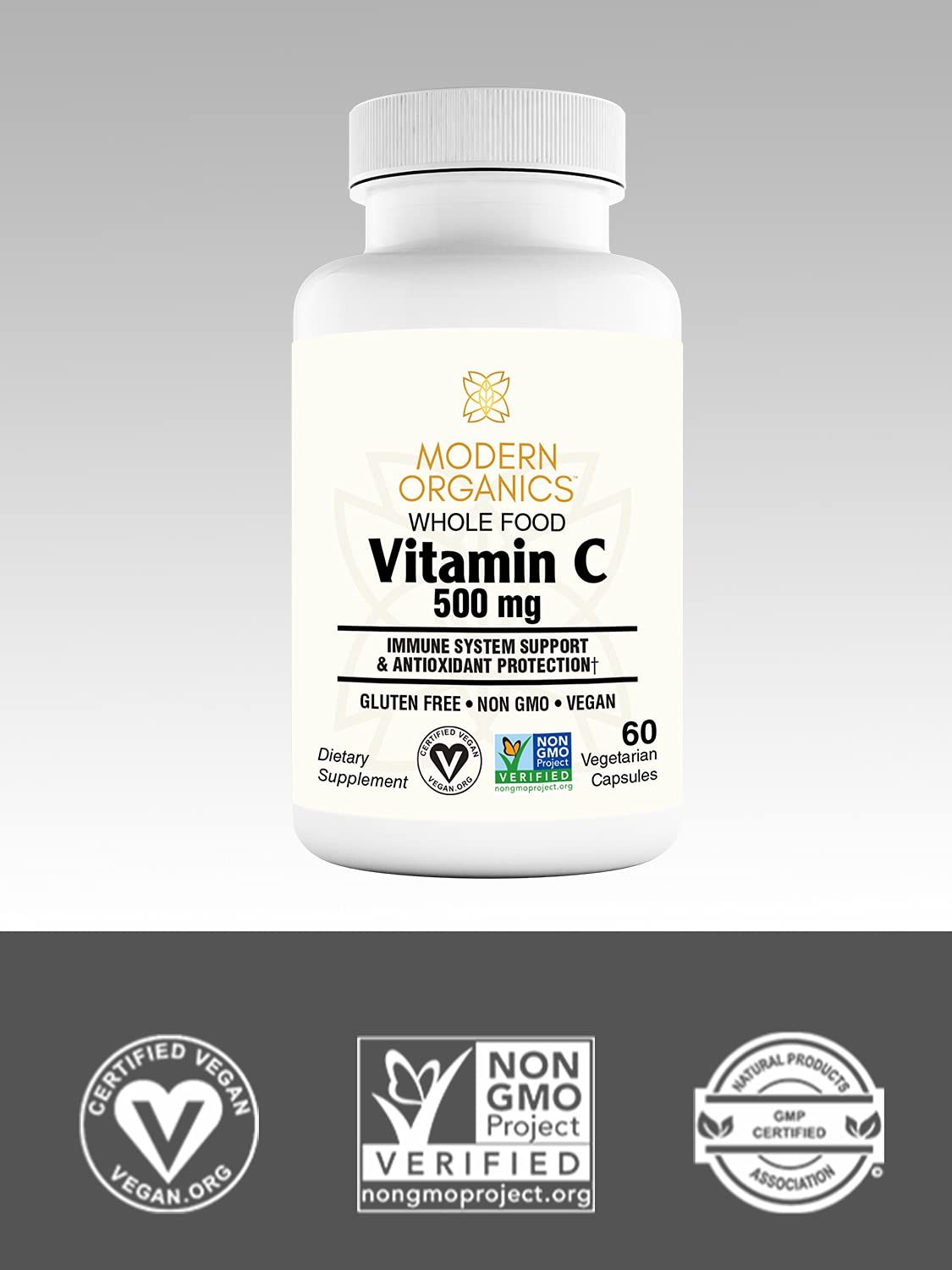 Modern Organics Vitamin C 500mg | Whole Food Acerola Vitamin C + 23 Organic Fruits | 60 Vegan Capsules