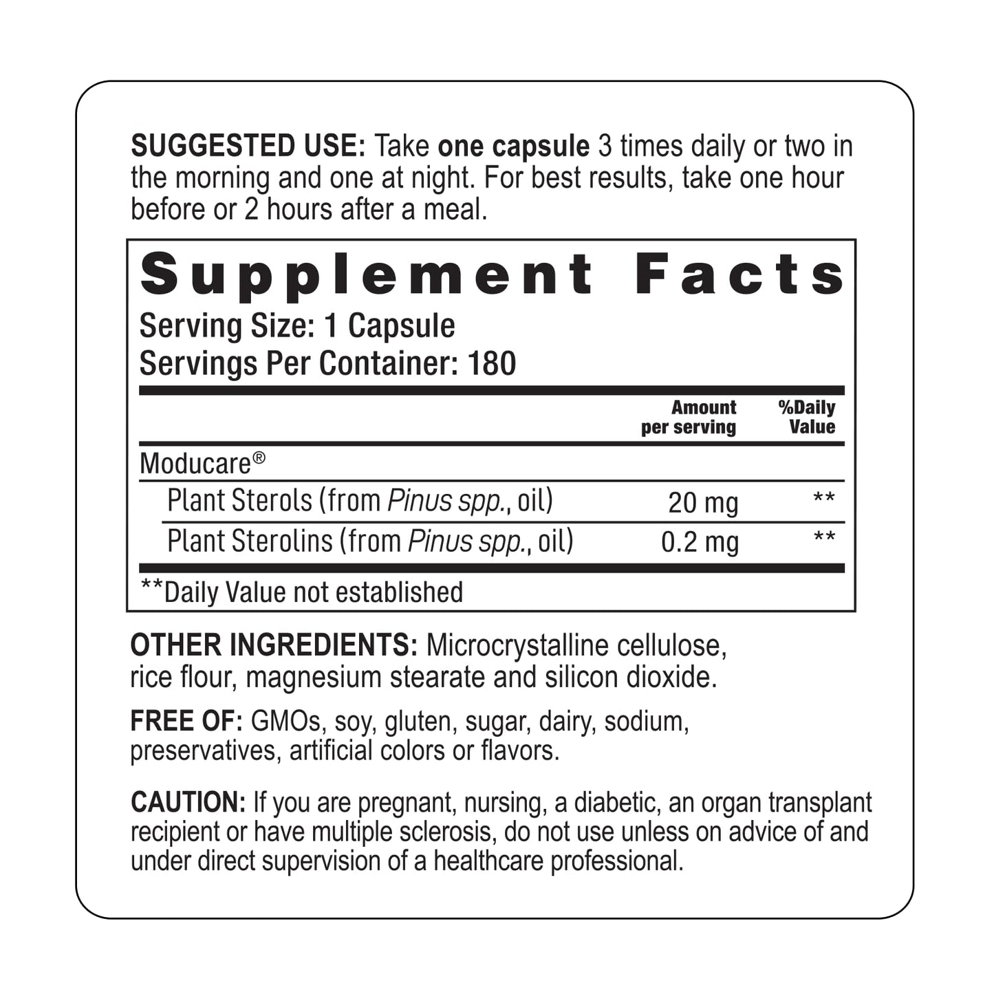 Moducare Daily Immune Support - Plant Sterols & Sterolins, 180 Vegetarian Capsules