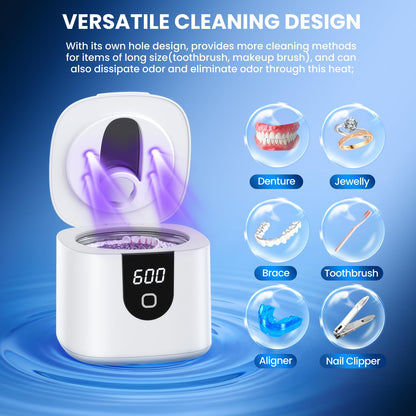 Moeila 45kHz Ultrasonic Retainer Cleaner Machine | Fast Cleaning for Aligners, Mouth Guards, Braces & Jewelry | 200ML Pod, 4 Modes & Digital Timer (White)