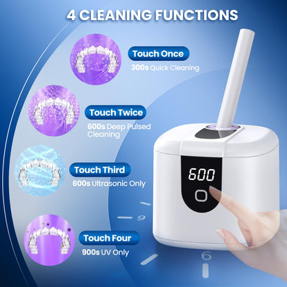 Moeila 45kHz Ultrasonic Retainer Cleaner Machine | Fast Cleaning for Aligners, Mouth Guards, Braces & Jewelry | 200ML Pod, 4 Modes & Digital Timer (White)