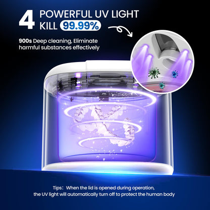 Moeila 45kHz Ultrasonic Retainer Cleaner Machine | Fast Cleaning for Aligners, Mouth Guards, Braces & Jewelry | 200ML Pod, 4 Modes & Digital Timer (White)