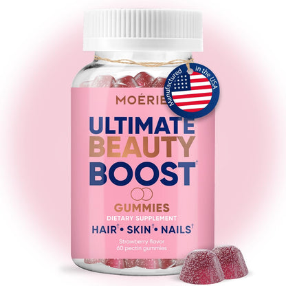 Moerie Hair Skin Nails Gummies for Women & Men | Biotin Hair Growth Supplement - 60 Gummies