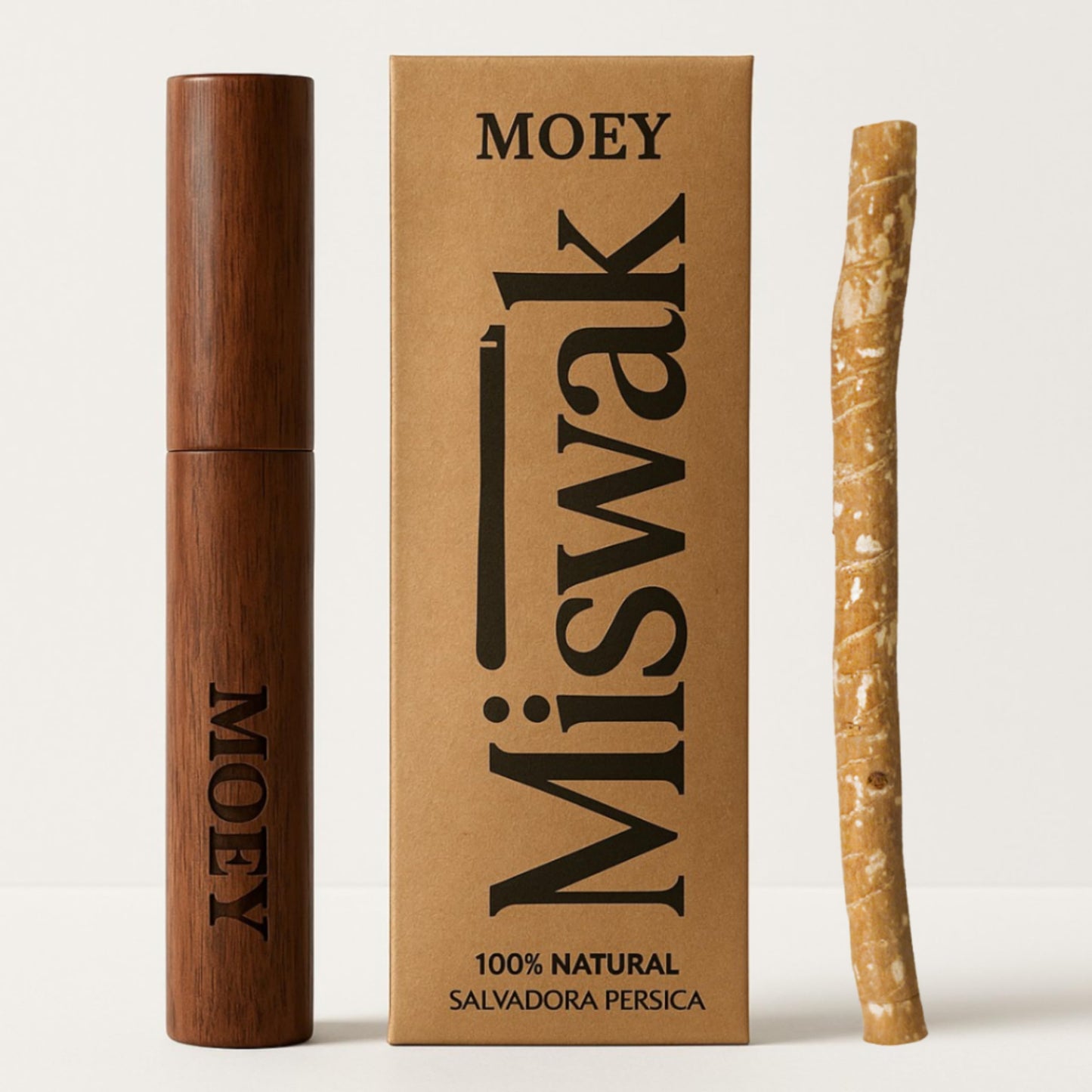 MOEY Miswak Stick with Wooden Holder – Salvadora Persica, Whitens Teeth