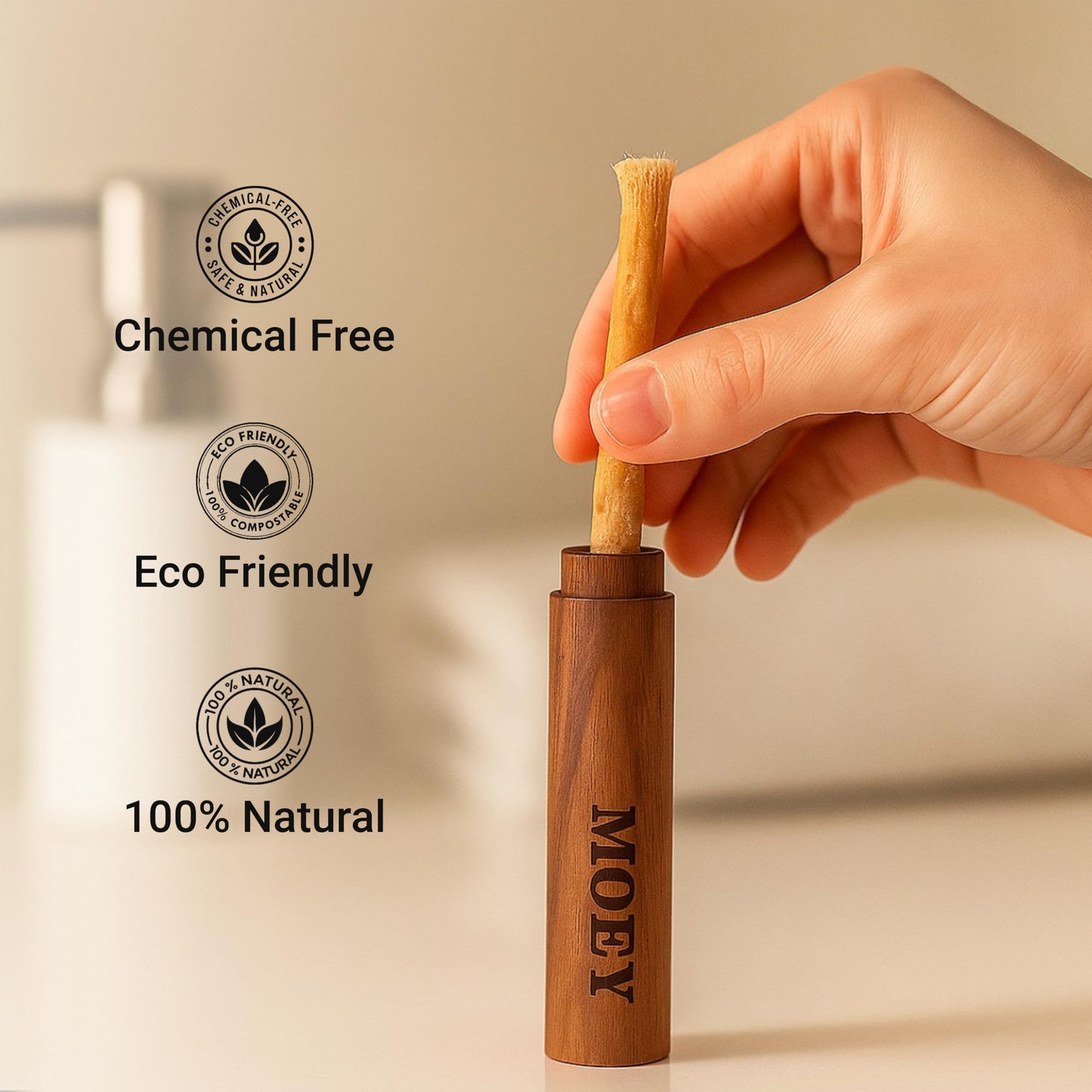 MOEY Miswak Stick with Wooden Holder – Salvadora Persica, Whitens Teeth
