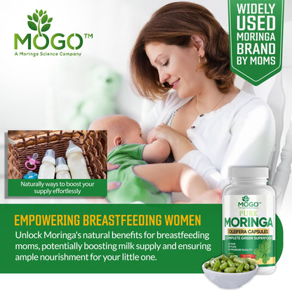 MOGO Moringa Capsules 180 Ct - Organic Moringa Powder | Energy, Immunity, Gut & Joints | Made in USA