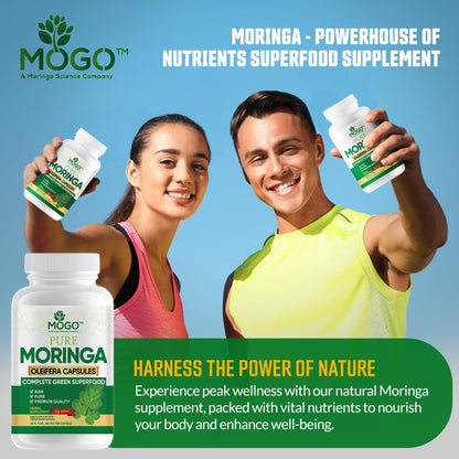 MOGO Moringa Capsules 180 Ct - Organic Moringa Powder | Energy, Immunity, Gut & Joints | Made in USA