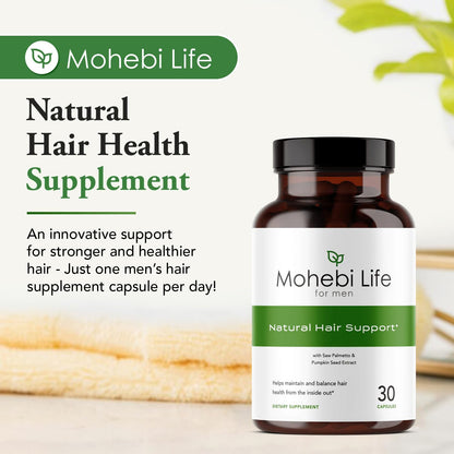 Mohebi Life Hair Growth Supplement for Men – Saw Palmetto, Pumpkin Seed Oil, Biotin | 30 Capsules