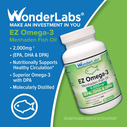 Atlantic Menhaden Fish Oil Omega-3 2000 mg – Burpless, USA Made, EPA DHA DPA 90 Softgels