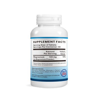 Molecular Hydrogen Tablets – 8 PPM H2 for Drinking Water, Magnesium-Infused H2 Supplement, Cognitive & Athletic Support, Brain Health, 120 Counts