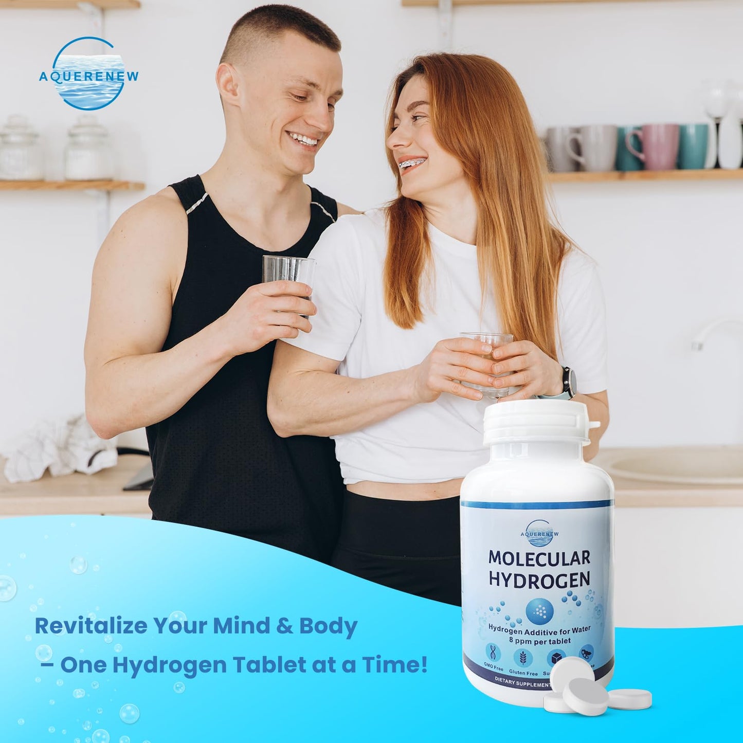 Molecular Hydrogen Tablets – 8 PPM H2 for Drinking Water, Magnesium-Infused H2 Supplement, Cognitive & Athletic Support, Brain Health, 120 Counts
