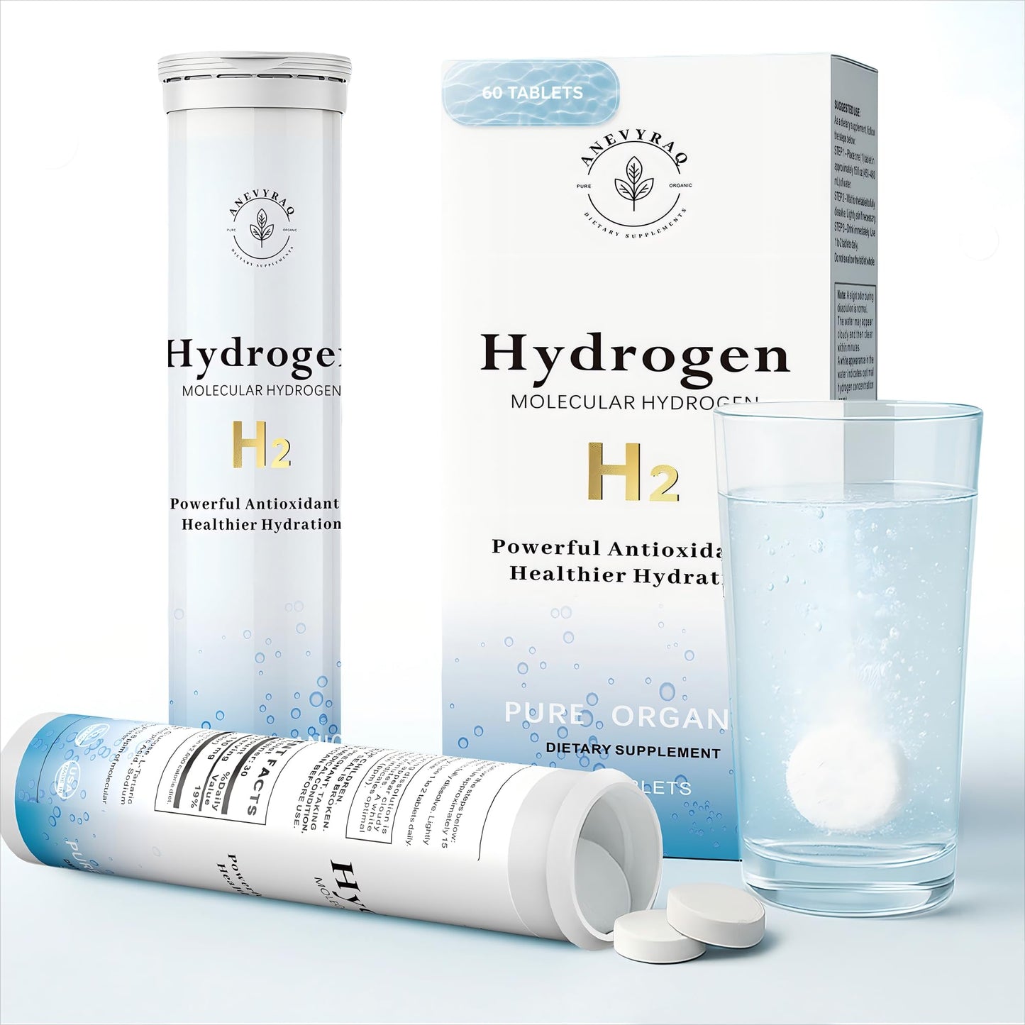 8 PPM Molecular Hydrogen Water Tablets with Magnesium – 60 Tablets
