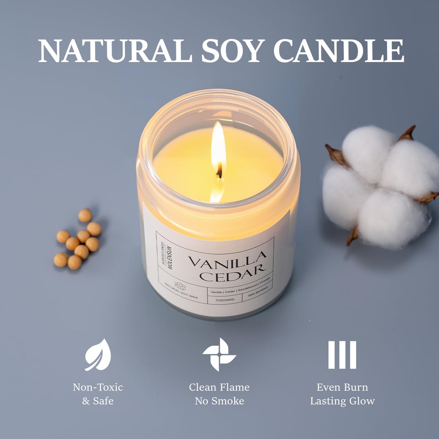 Molensun Vanilla Cedar Candle | 7 oz Soy Candle – Cozy Winter Gift