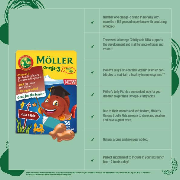 Moller’s ® Omega-3 Jelly for Kids – Cola Flavor, 36 Capsules | DHA & EPA, Gluten-Free