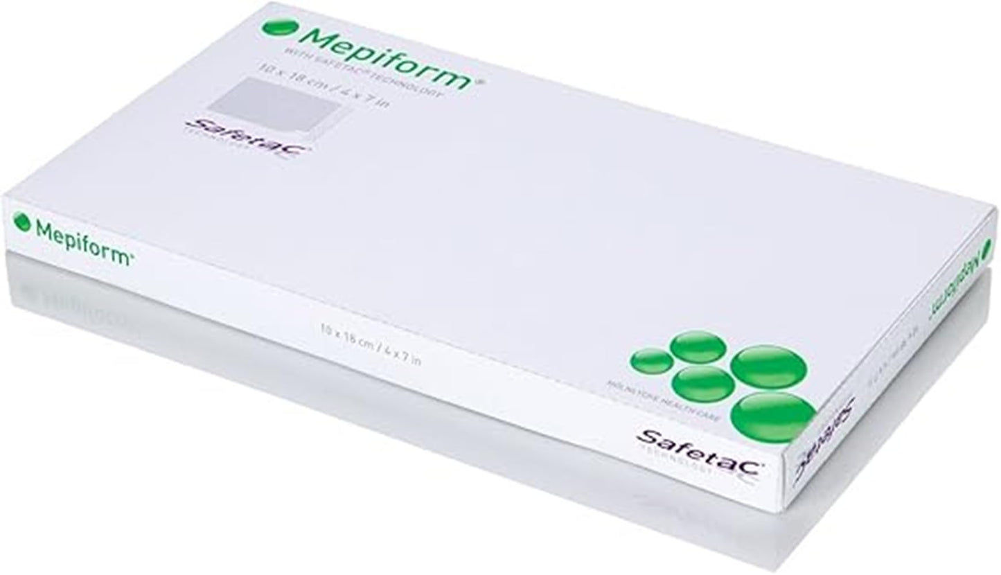 Molnlycke Mepiform with Safetac – Self-Adherent Silicone Dressing for Scar Reduction (4x7in, 5 sheets)