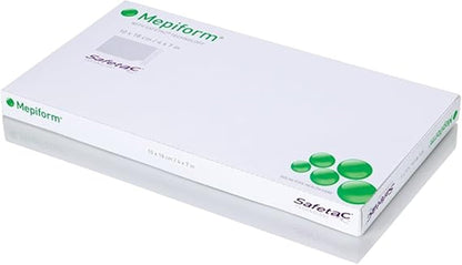 Molnlycke Mepiform with Safetac – Self-Adherent Silicone Dressing for Scar Reduction (4x7in, 5 sheets)
