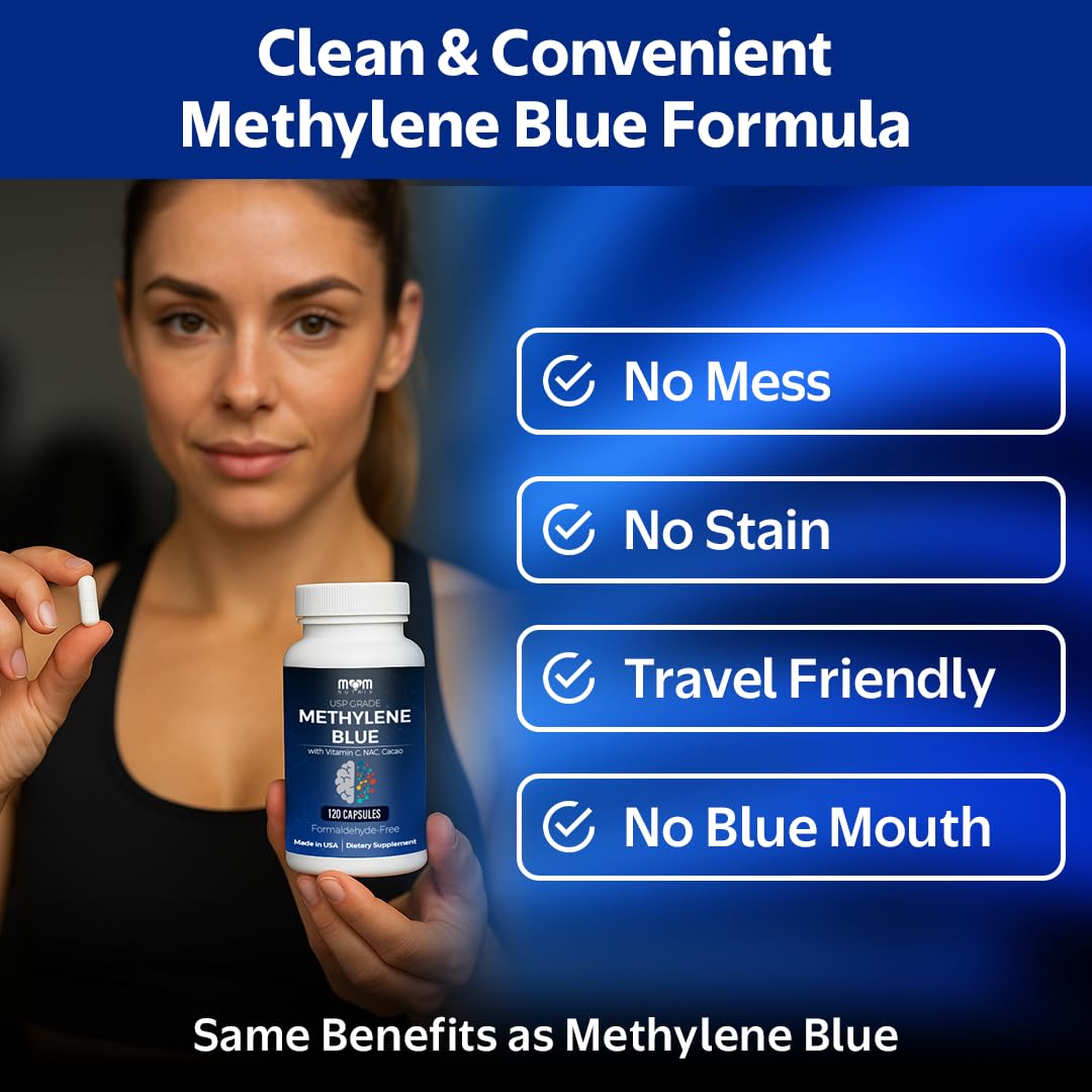 MOM NUTRIX Methylene Blue Capsules — Formaldehyde-Free, Made in USA, 120 Capsules