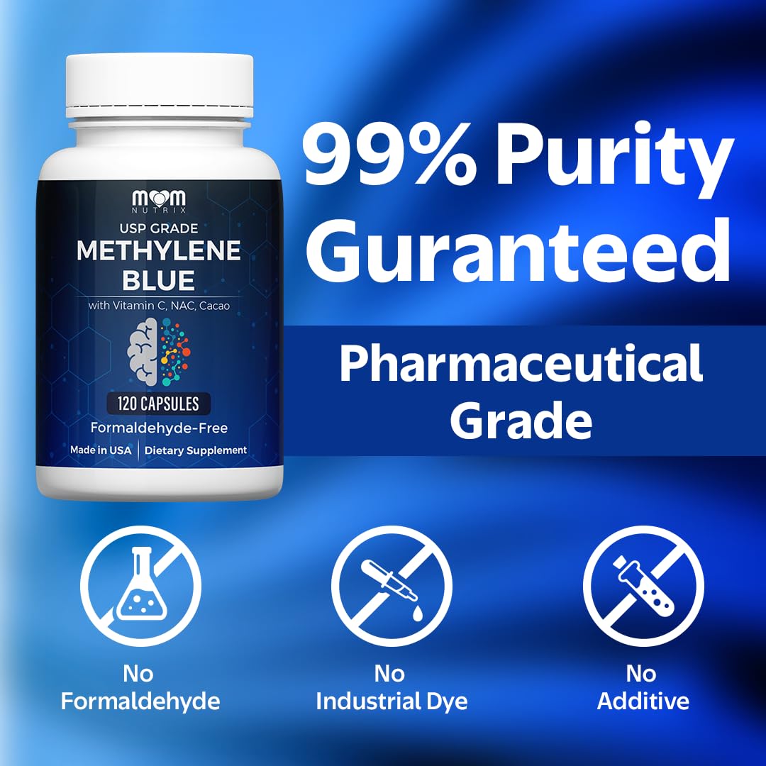 MOM NUTRIX Methylene Blue Capsules — Formaldehyde-Free, Made in USA, 120 Capsules