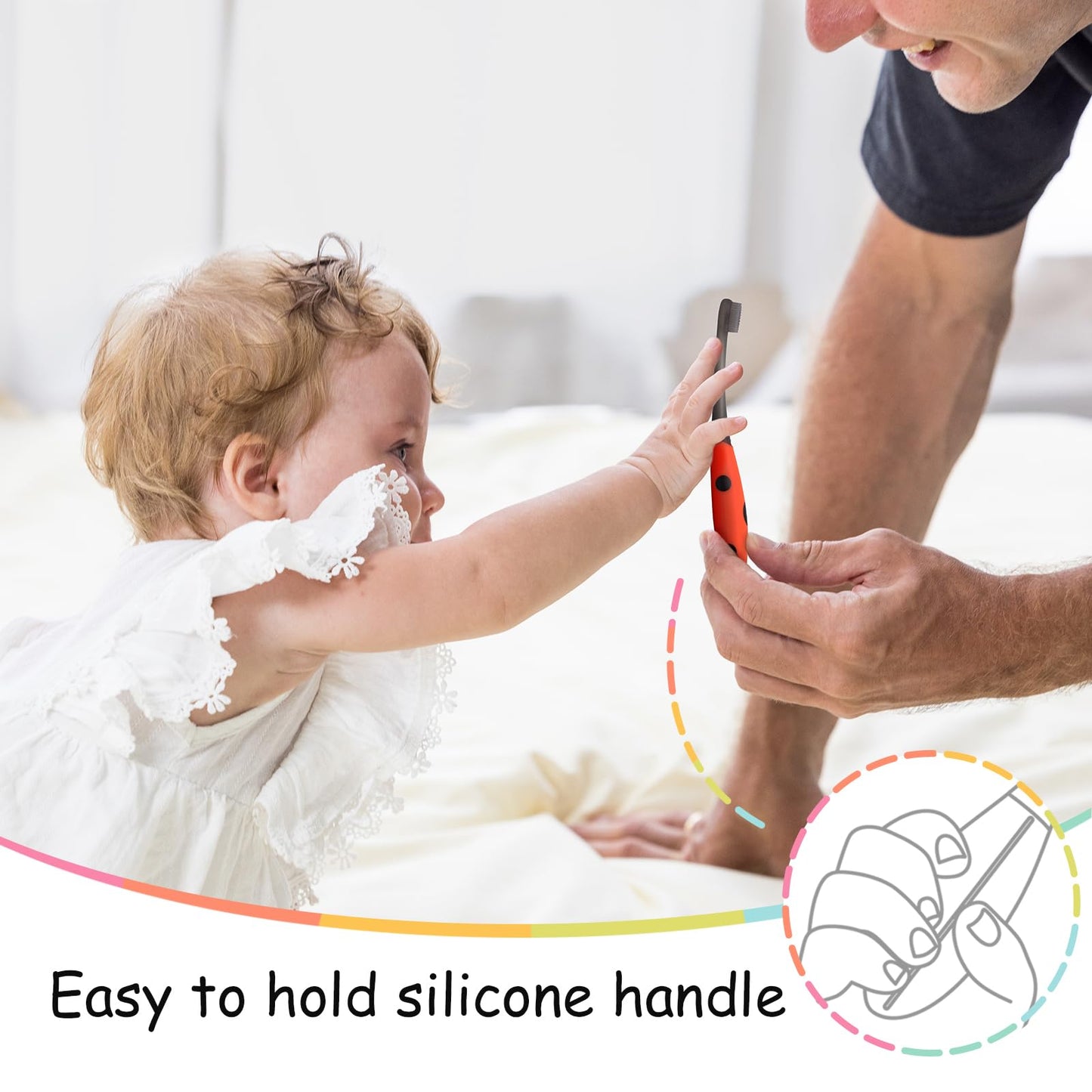 Mombella Ladybug Baby Toothbrush (6-12 Months & Up) – Extra Soft Silicone Infant Toothbrush