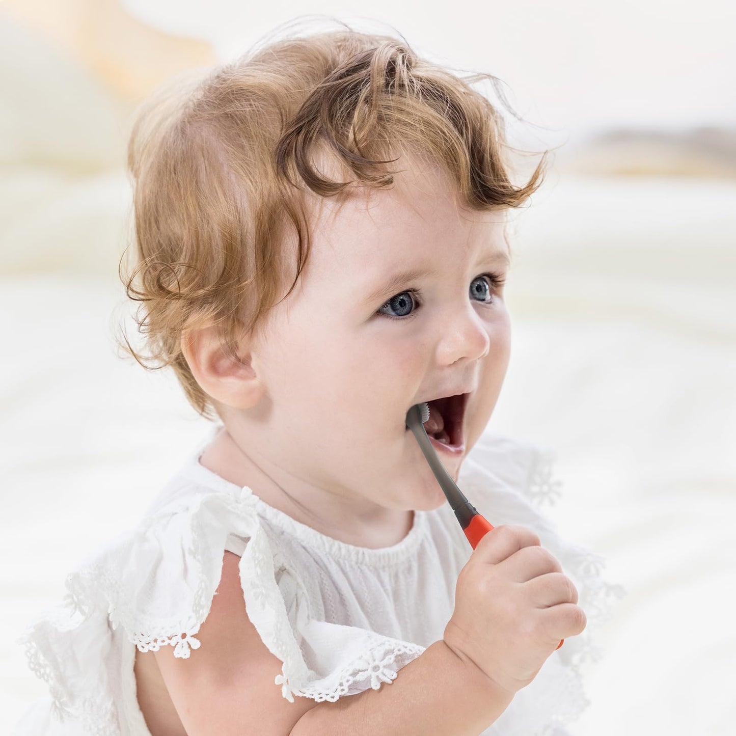 Mombella Ladybug Baby Toothbrush (6-12 Months & Up) – Extra Soft Silicone Infant Toothbrush