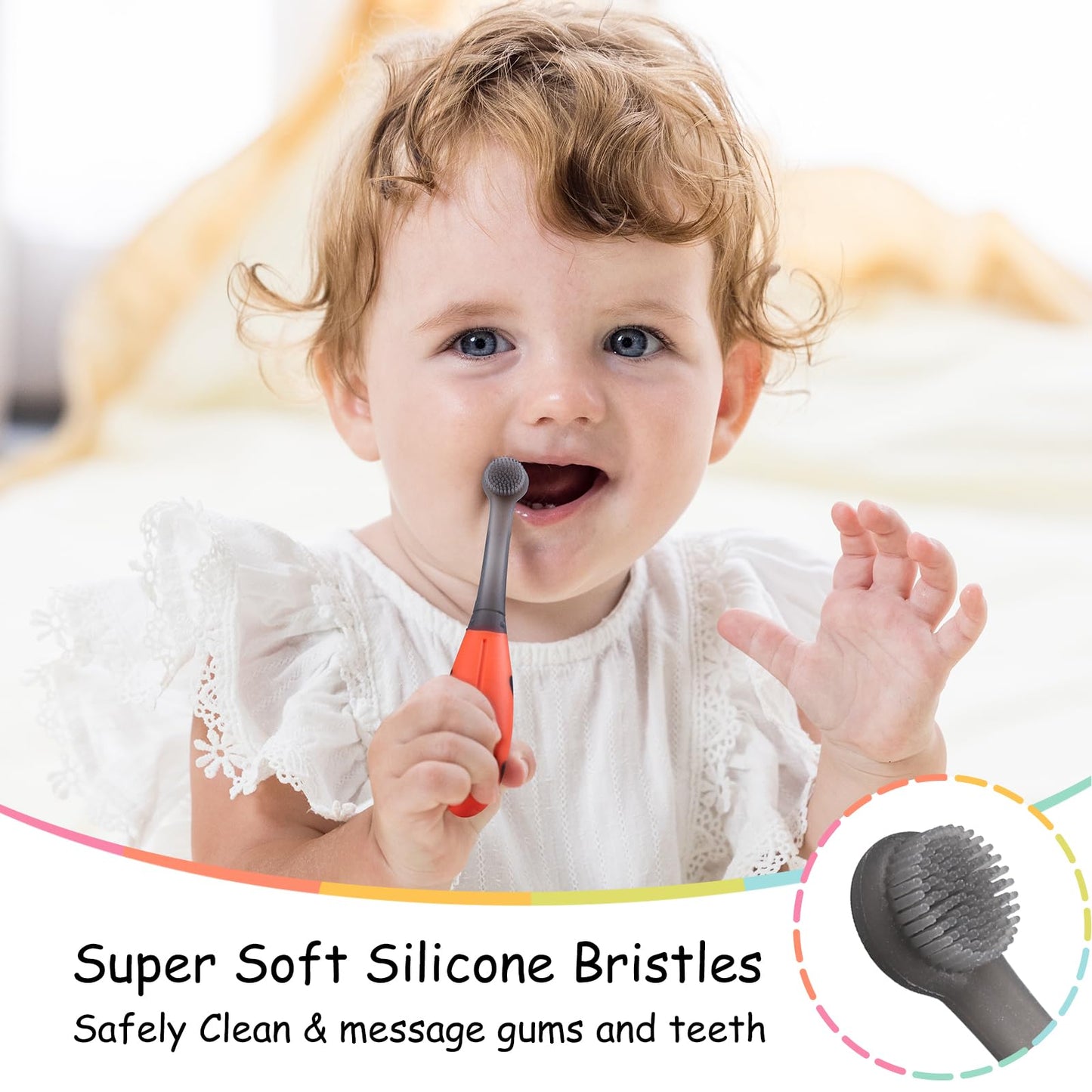 Mombella Ladybug Baby Toothbrush (6-12 Months & Up) – Extra Soft Silicone Infant Toothbrush
