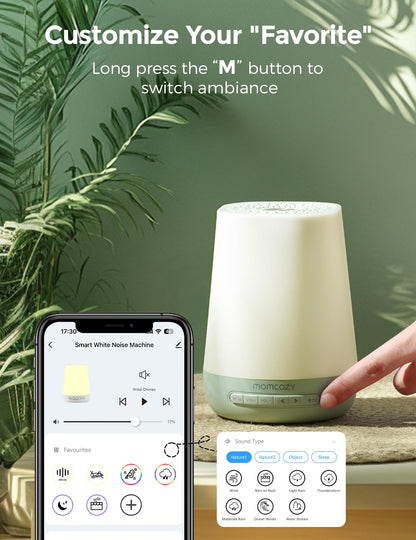 Momcozy Baby Sound Machine with Night Light — 34 Soothing Sounds & App Control (Green)