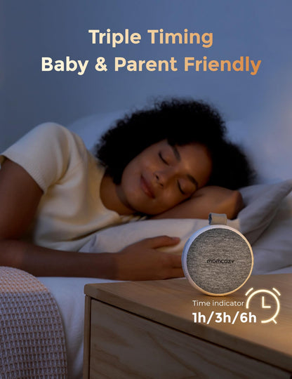 Momcozy Portable Sound Machine with Night Light – 20 Soothing Sounds, Stroller Clip, USB-C (Grey)