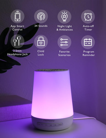 Momcozy Baby Sound Machine with Night Light | 34 Sounds, App Remote, Sleep Trainer (Blue)