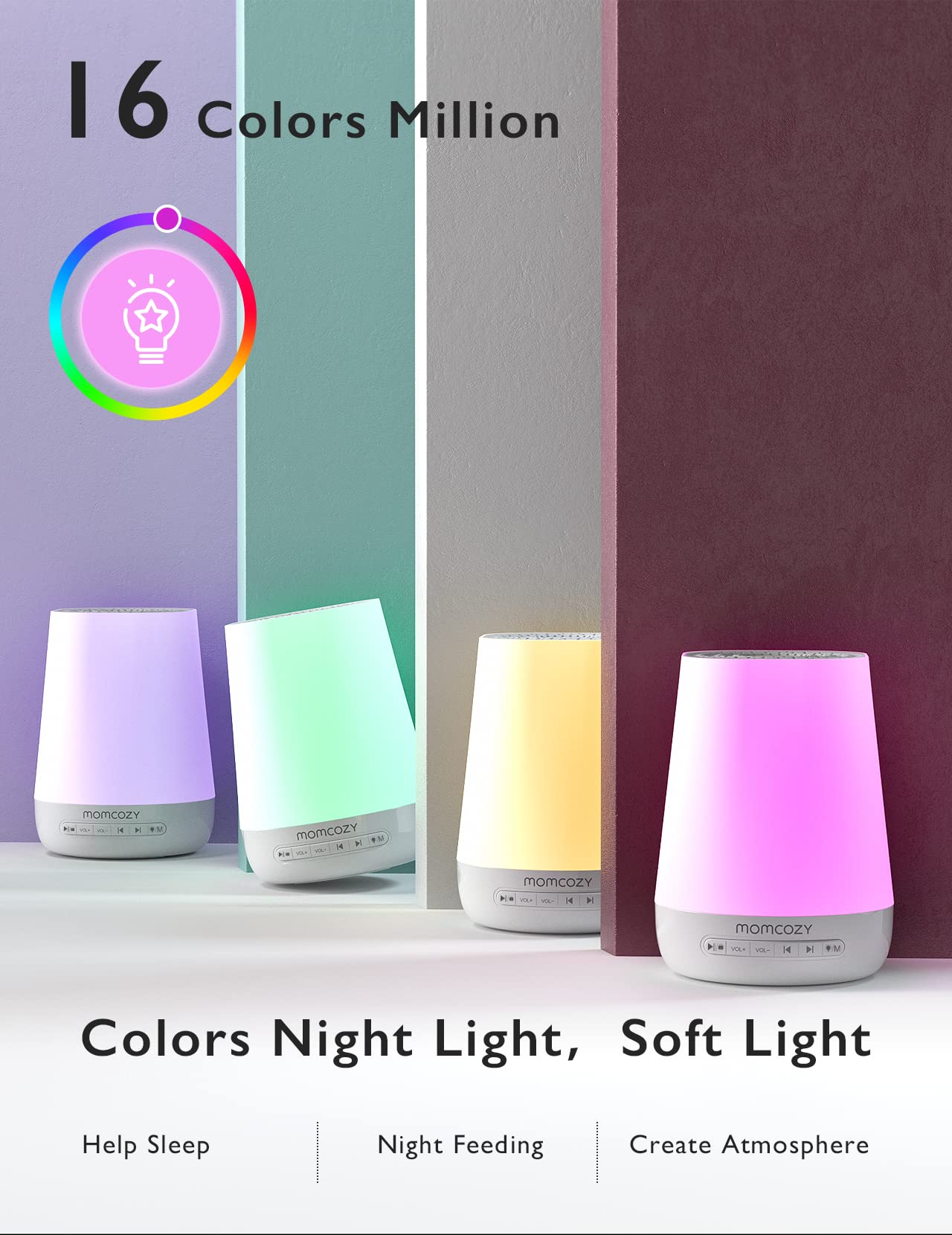 Momcozy Baby Sound Machine with Night Light | 34 Sounds, App Remote, Sleep Trainer (Blue)