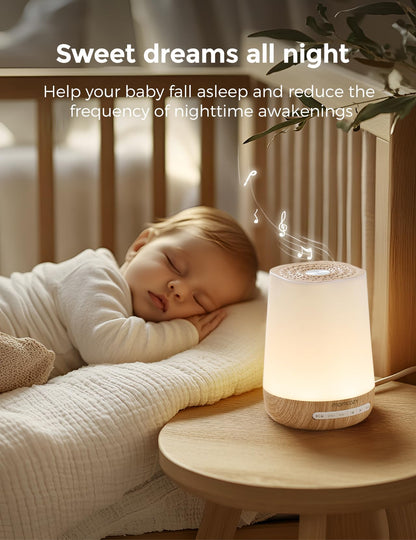 Momcozy Baby Sound Machine – White Noise, Night Light, 34 Sounds, App Remote, Wood Grain