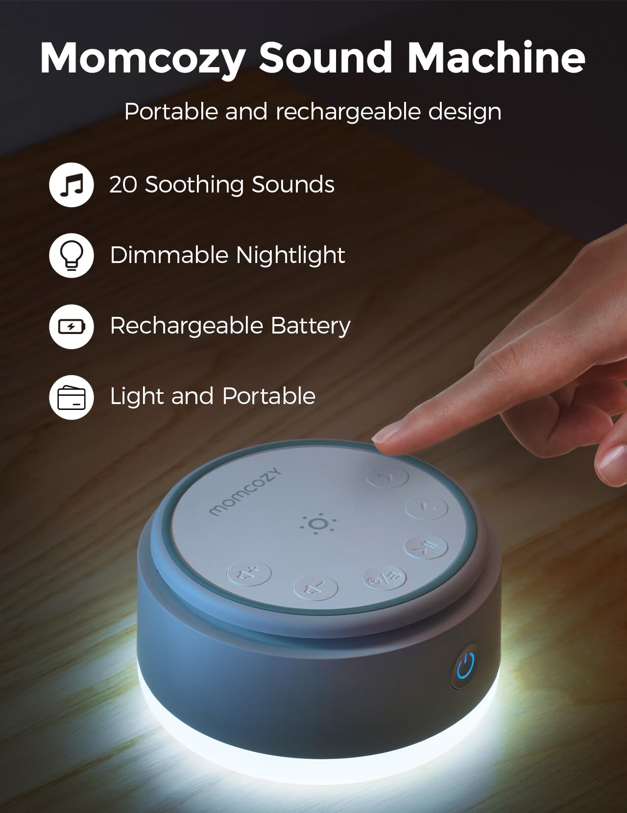 Momcozy Sound Machine for Baby | Portable White Noise with Night Light & 20 Sleep Sounds