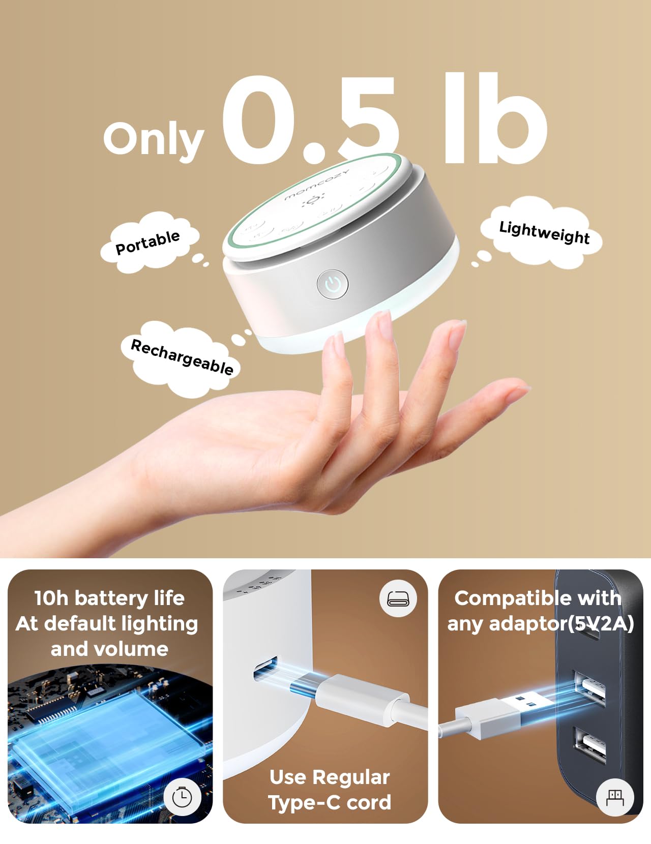 Momcozy Sound Machine for Baby - 20 Soothing Sounds & Touch Warm Light | Portable White Noise for Sleep, Travel, Nursery