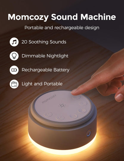 Momcozy Sound Machine for Baby - 20 Soothing Sounds & Touch Warm Light | Portable White Noise for Sleep, Travel, Nursery