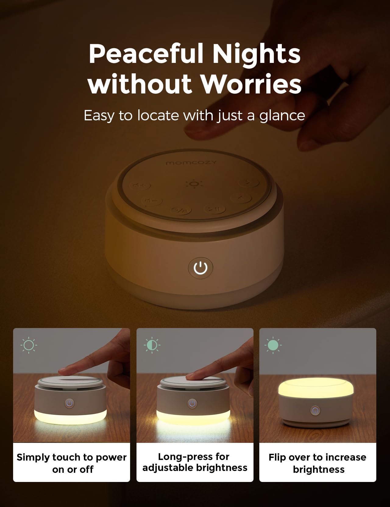 Momcozy Sound Machine for Baby - 20 Soothing Sounds & Touch Warm Light | Portable White Noise for Sleep, Travel, Nursery
