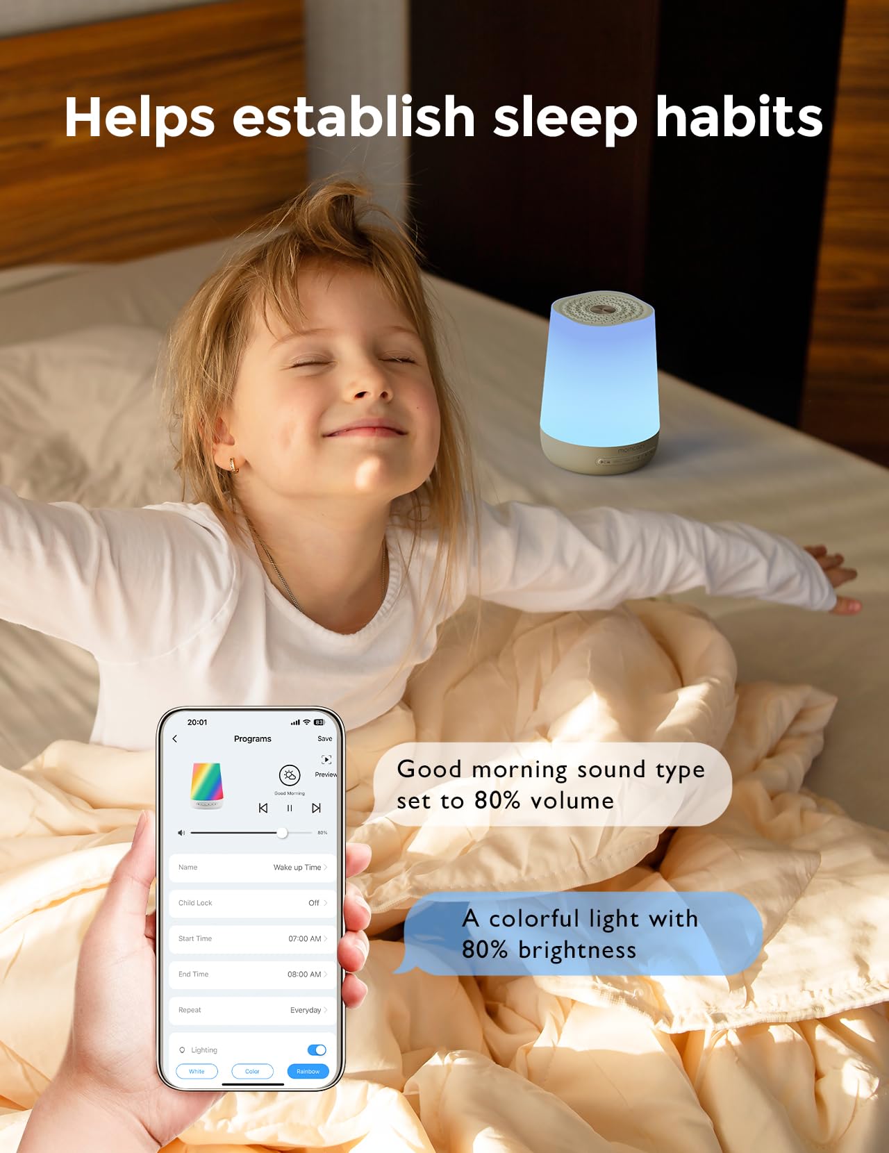 Momcozy Baby Sound Machine with Night Light — 34 Soothing Sounds & App Control (Green)